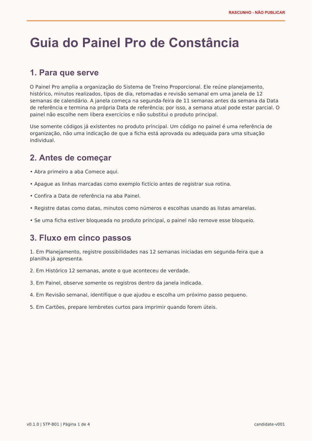 Página de exemplo do Guia do Painel Pro
