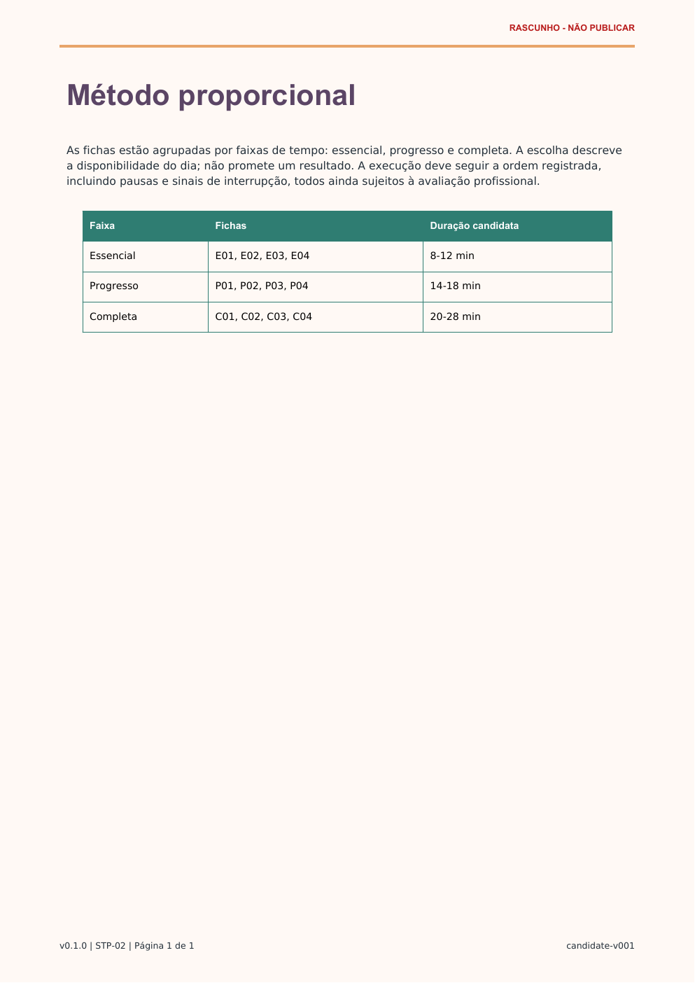 Página de exemplo do Método proporcional